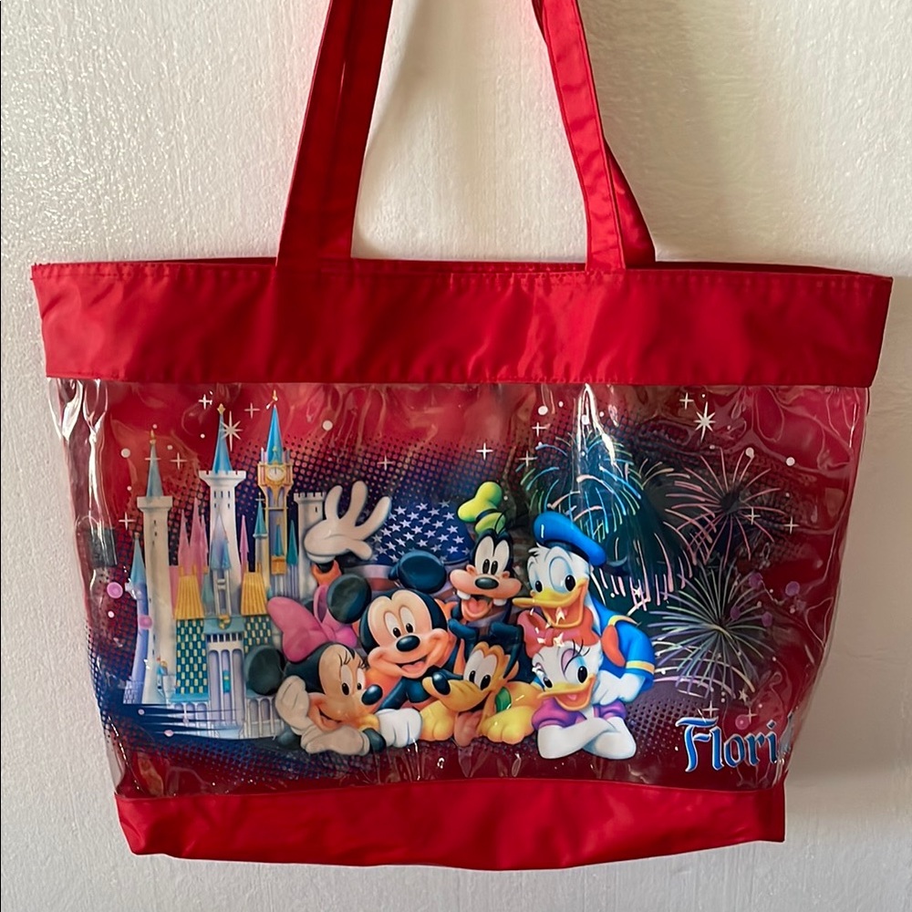 Disney Tote Bag Red Back Clear Front Florida Beach Travel Shopping 18x14 Vintage